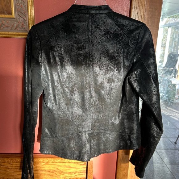 Calvin Klein Black Womens Distressed Leather Jacket Size XS - Picture 2 of 12